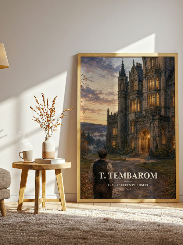 T. Tembarom watercolour print in frame leaning in hallway – romance wall art