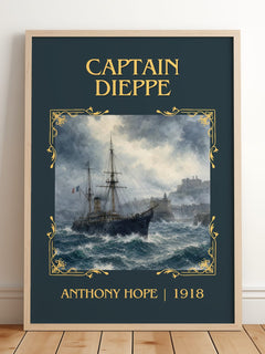 Captain Dieppe Classic Book Art Print by Anthony Hope – framed print leaning on a wooden floor