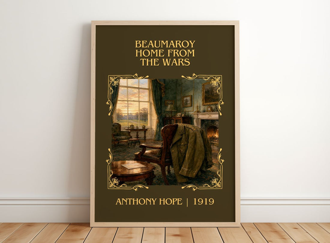 Beaumaroy Home From The Wars Classic Book Art Print by Anthony Hope – framed print leaning on a wooden floor