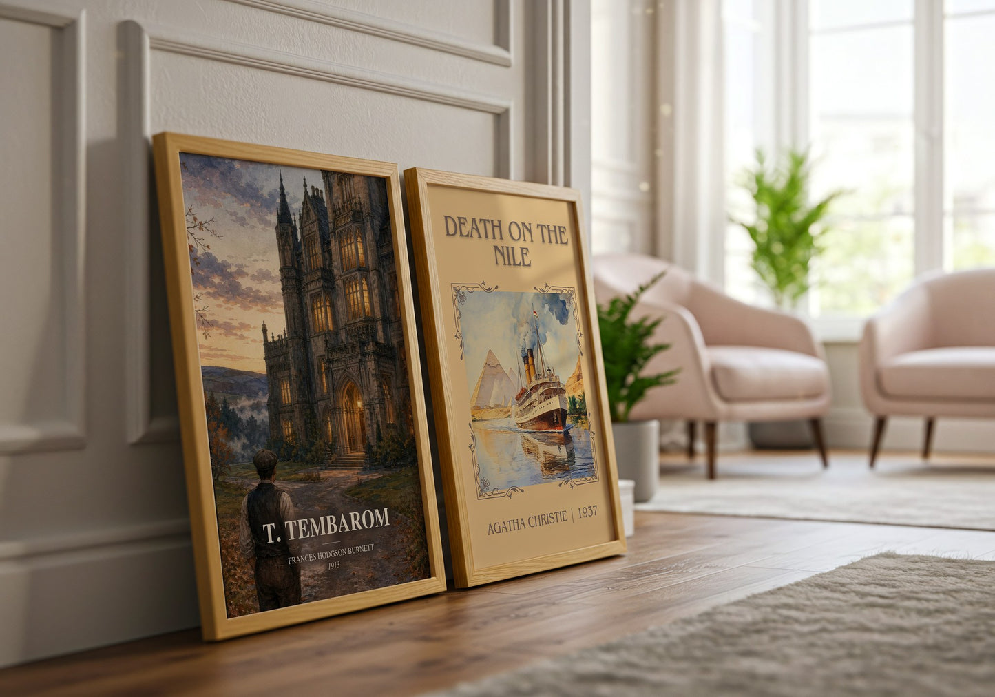 T. Tembarom watercolour print framed by window – literary home decor