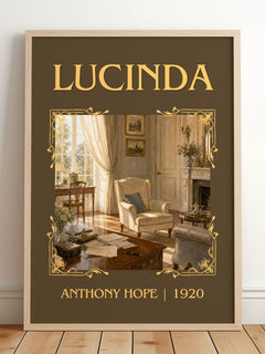 Lucinda Classic Book Art Print by Anthony Hope – framed print leaning on a wooden floor