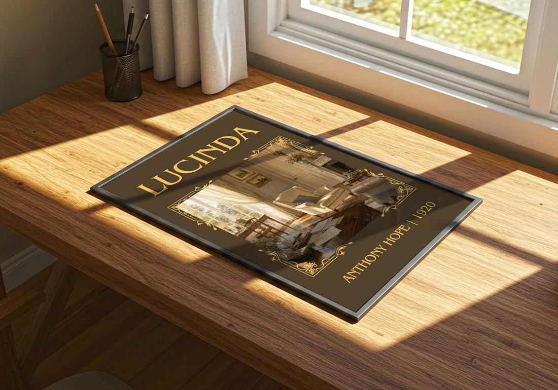 Lucinda Classic Book Art Print by Anthony Hope – print on a sunlit desk