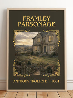 Framley Parsonage Classic Book Art Print by Anthony Trollope – framed print leaning on a wooden floor
