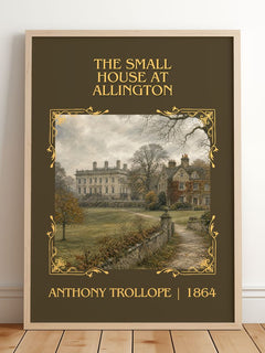 Small House At Allington Classic Book Art Print by Anthony Trollope – framed print leaning on a wooden floor