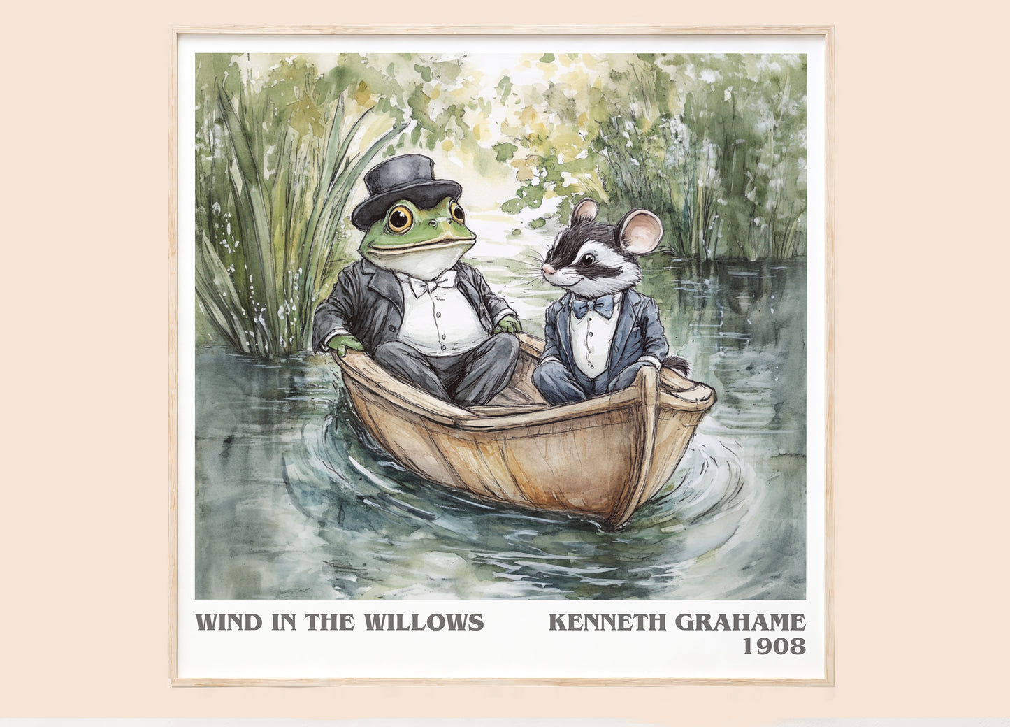 The Wind in the Willows literary print framed by window – literary home decor