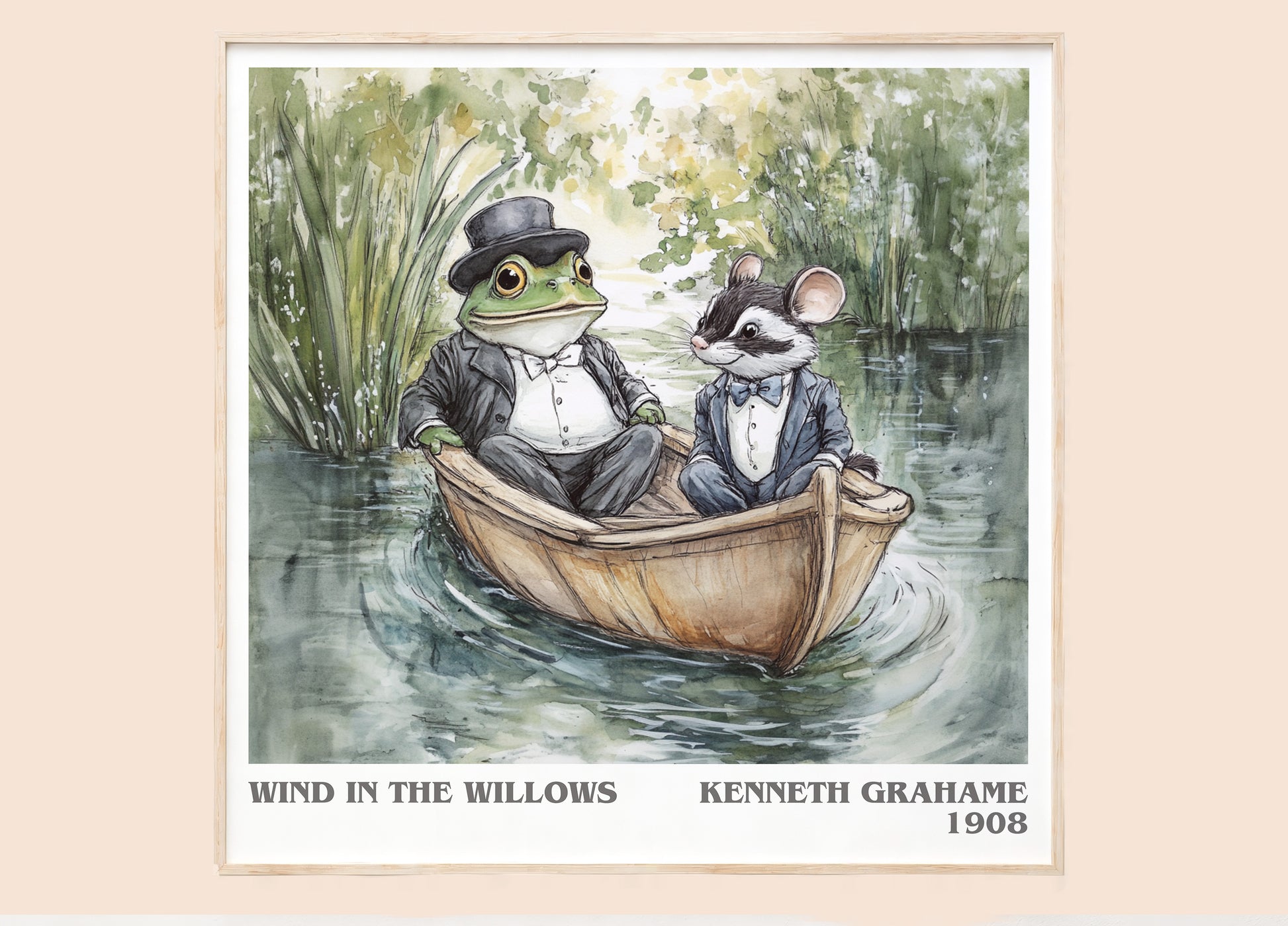 The Wind in the Willows literary print framed by window – literary home decor