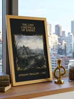 Last Chronicle Of Barset Classic Book Art Print by Anthony Trollope – framed print on a city-view windowsill