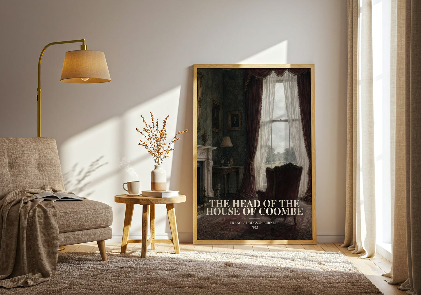The Head Of The House Of Coombe watercolour print in frame leaning in hallway – historical fiction wall art