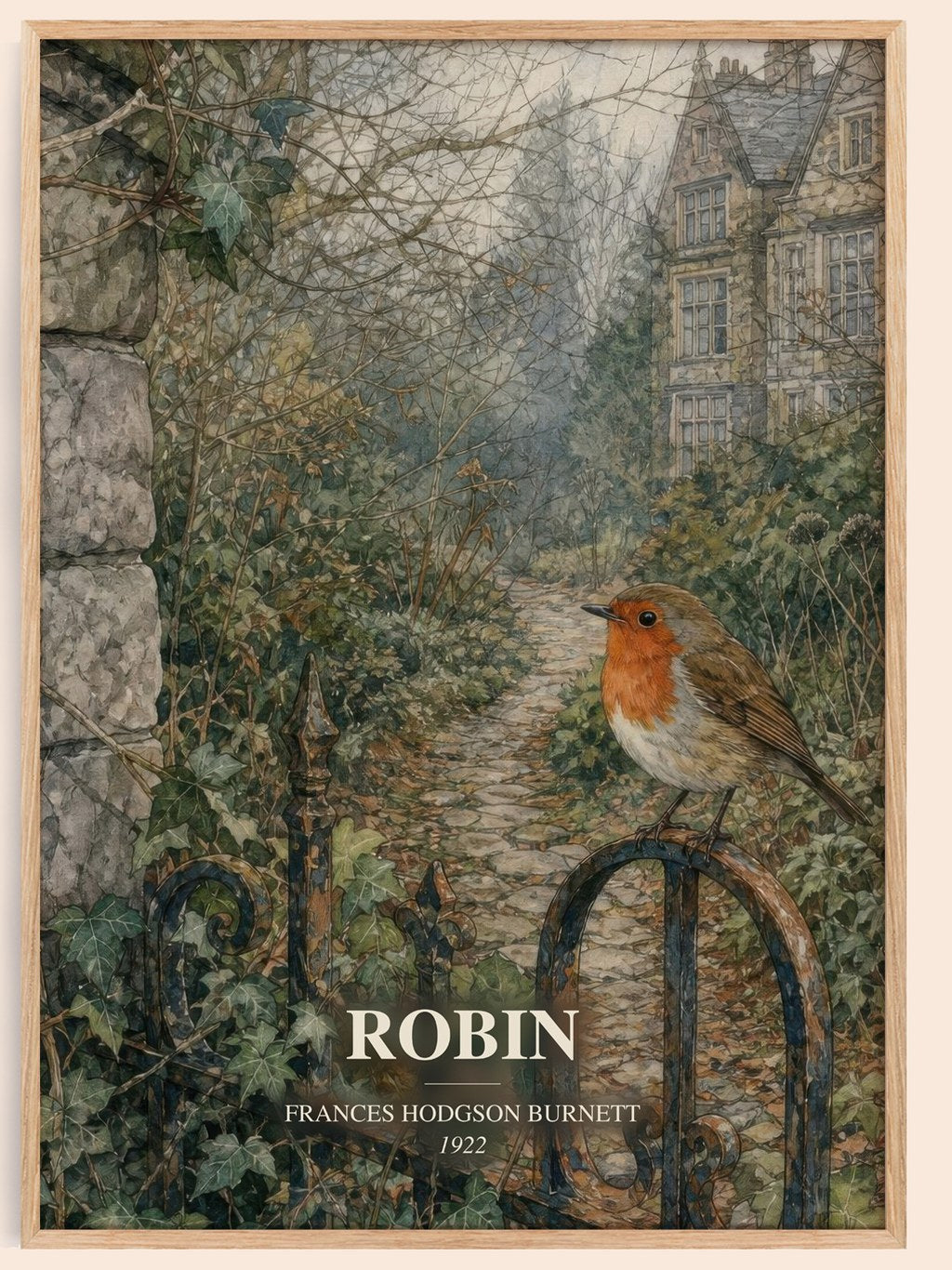 Robin watercolour book poster by Frances Hodgson Burnett – framed literary art print