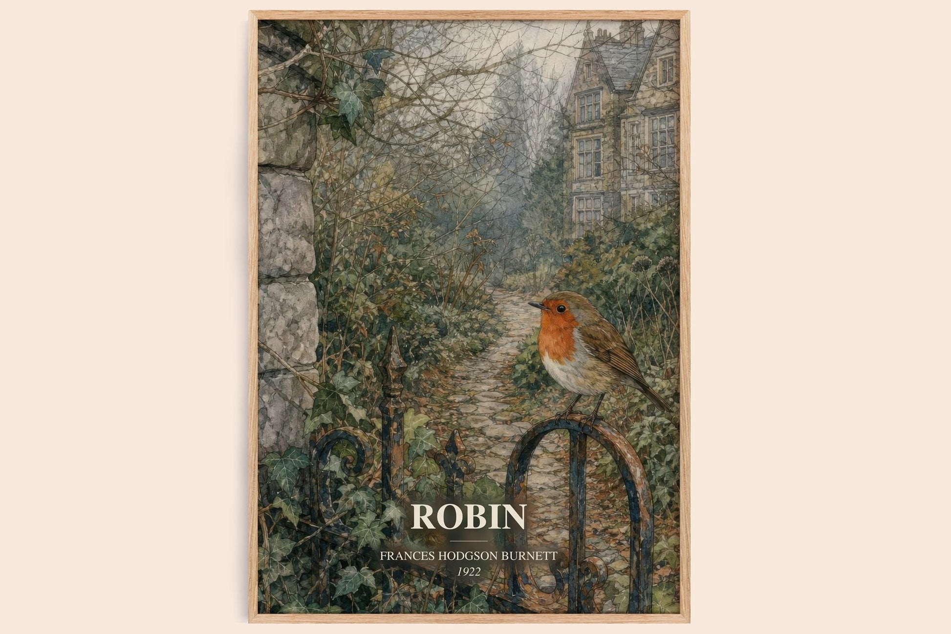 Robin watercolour book poster by Frances Hodgson Burnett – framed literary art print