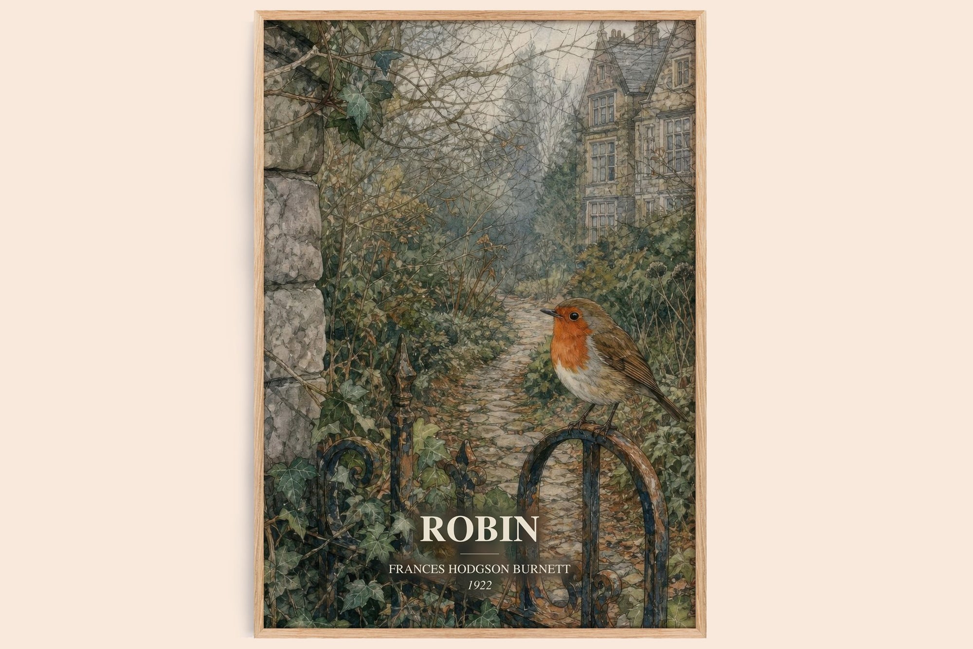 Robin watercolour book poster by Frances Hodgson Burnett – framed literary art print