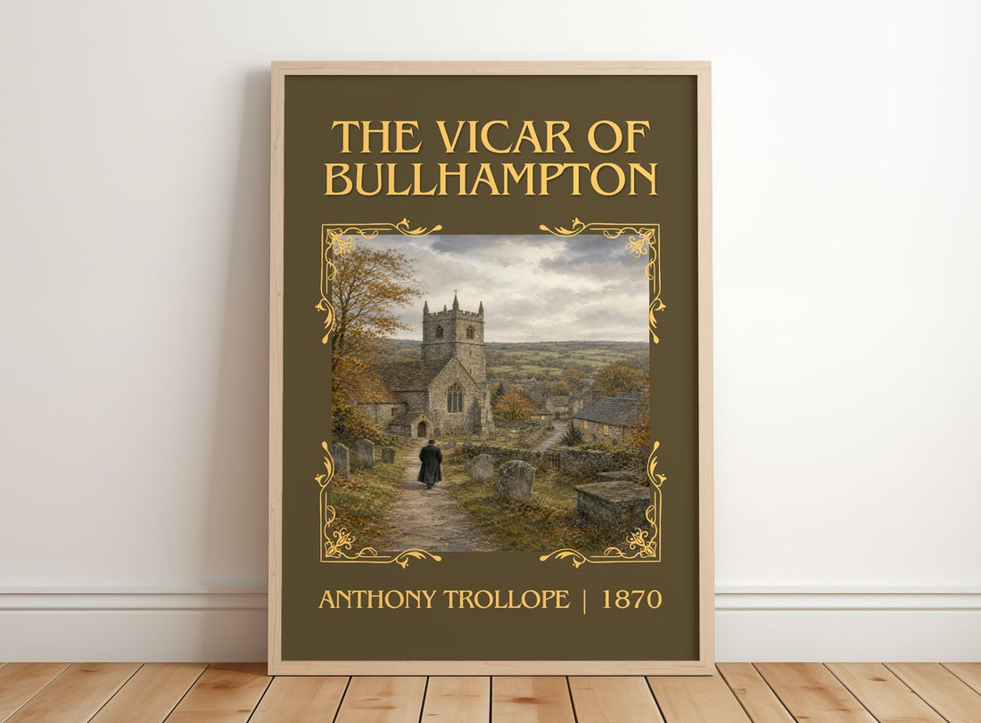The Vicar Of Bullhampton Classic Book Art Print by Anthony Trollope – framed print leaning on a wooden floor