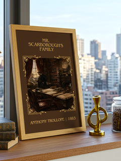 Mr. Scarborough'S Family Classic Book Art Print by Anthony Trollope – framed print on a city-view windowsill