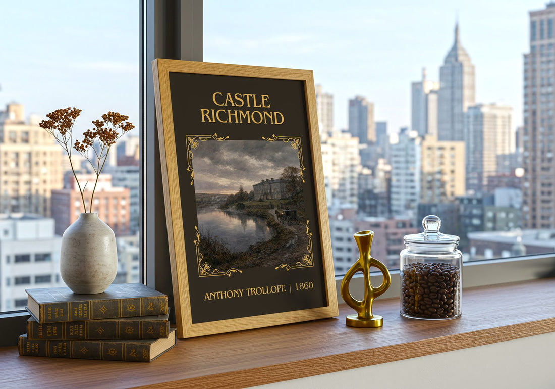 Castle Richmond Classic Book Art Print by Anthony Trollope – framed print on a city-view windowsill