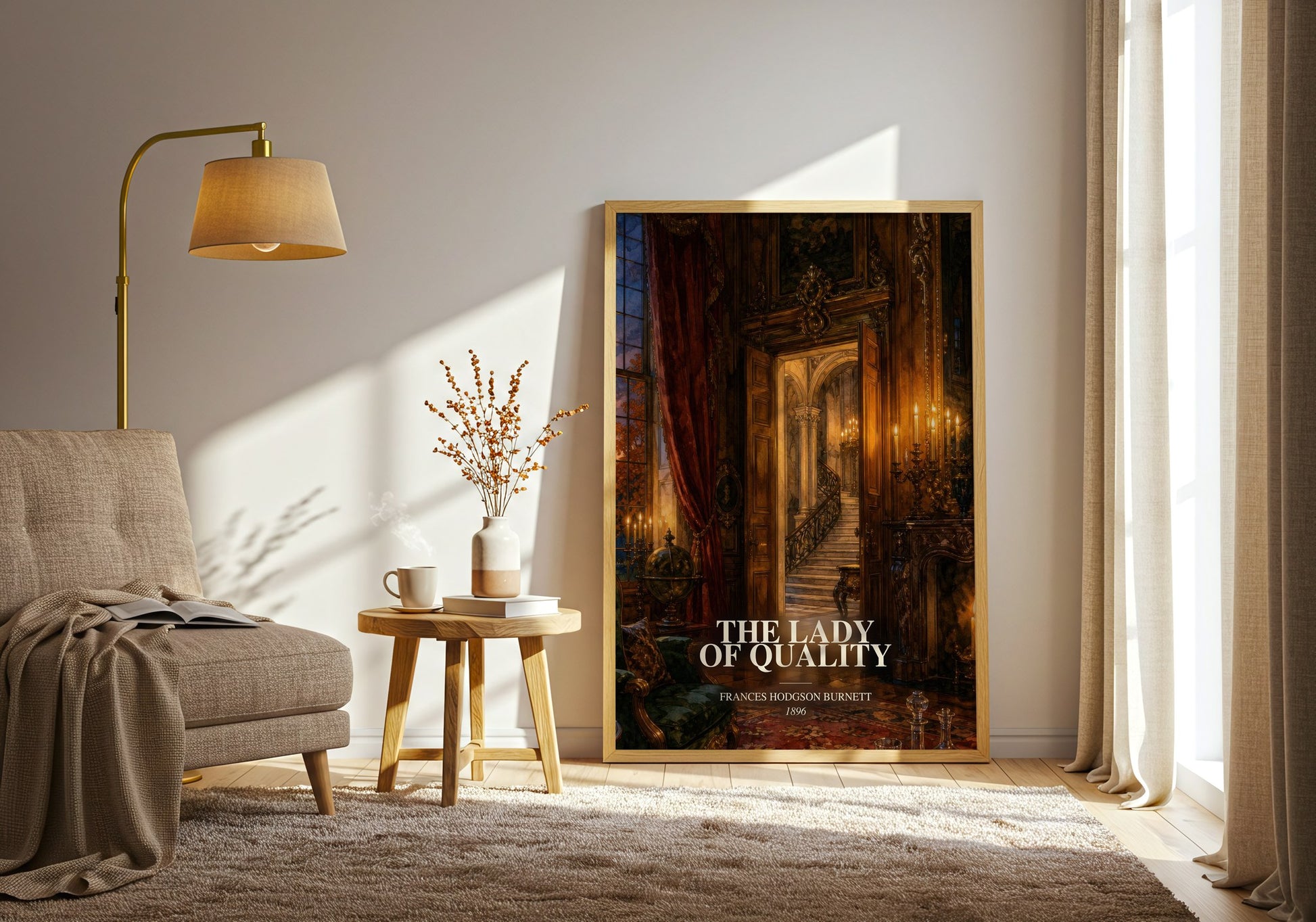 The Lady Of Quality watercolour print in frame leaning in hallway – romance wall art