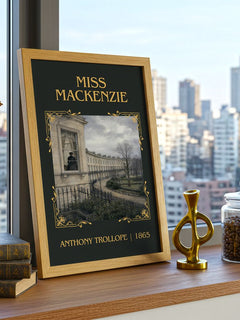 Miss Mackenzie Classic Book Art Print by Anthony Trollope – framed print on a city-view windowsill