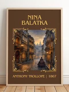 Nina Balatka Classic Book Art Print by Anthony Trollope – framed print leaning on a wooden floor