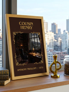 Cousin Henry Classic Book Art Print by Anthony Trollope – framed print on a city-view windowsill