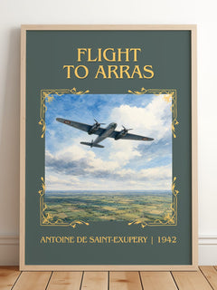 Flight To Arras Classic Book Art Print by Antoine De Saint-Exupery – framed print leaning on a wooden floor