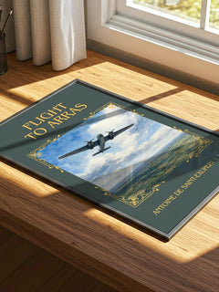 Flight To Arras Classic Book Art Print by Antoine De Saint-Exupery – print on a sunlit desk