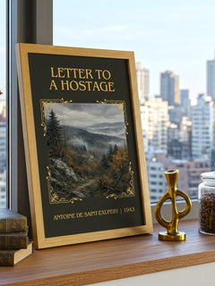 Letter To A Hostage Classic Book Art Print by Antoine De Saint-Exupery – framed print on a city-view windowsill