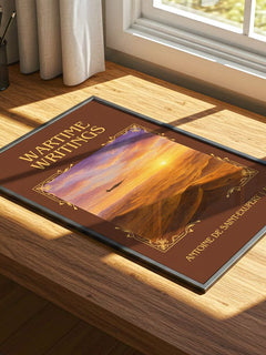 Wartime Writings Classic Book Art Print by Antoine De Saint-Exupery – print on a sunlit desk