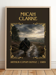 Micah Clarke Classic Book Art Print by Arthur Conan Doyle – framed print leaning on a wooden floor