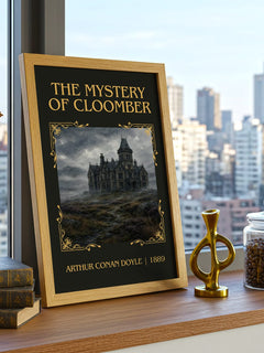 The Mystery Of Cloomber Classic Book Art Print by Arthur Conan Doyle – framed print on a city-view windowsill