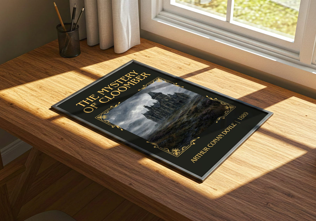 The Mystery Of Cloomber Classic Book Art Print by Arthur Conan Doyle – print on a sunlit desk