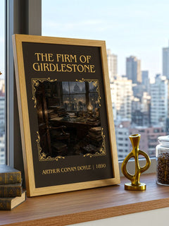 The Firm Of Girdlestone Classic Book Art Print by Arthur Conan Doyle – framed print on a city-view windowsill