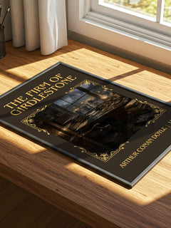 The Firm Of Girdlestone Classic Book Art Print by Arthur Conan Doyle – print on a sunlit desk