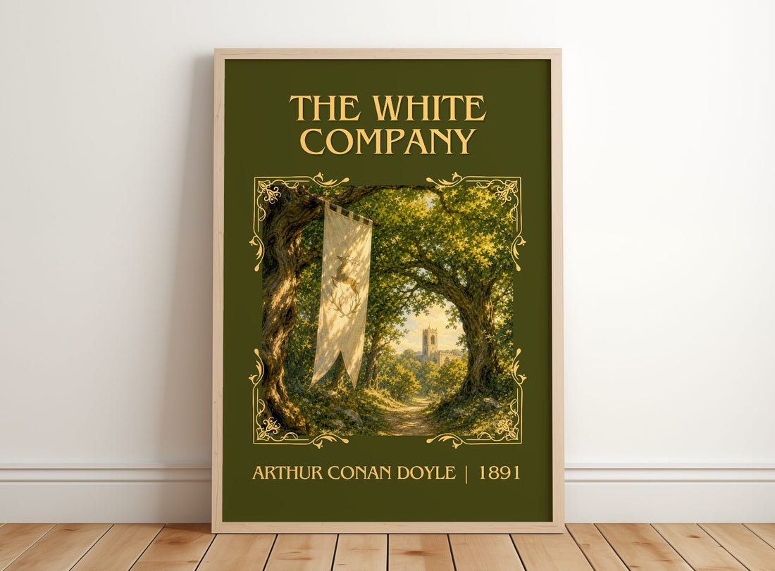The White Company Classic Book Art Print by Arthur Conan Doyle – framed print leaning on a wooden floor