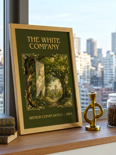 The White Company Classic Book Art Print by Arthur Conan Doyle – framed print on a city-view windowsill