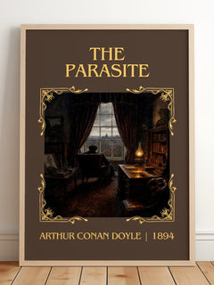 The Parasite Classic Book Art Print by Arthur Conan Doyle – framed print leaning on a wooden floor