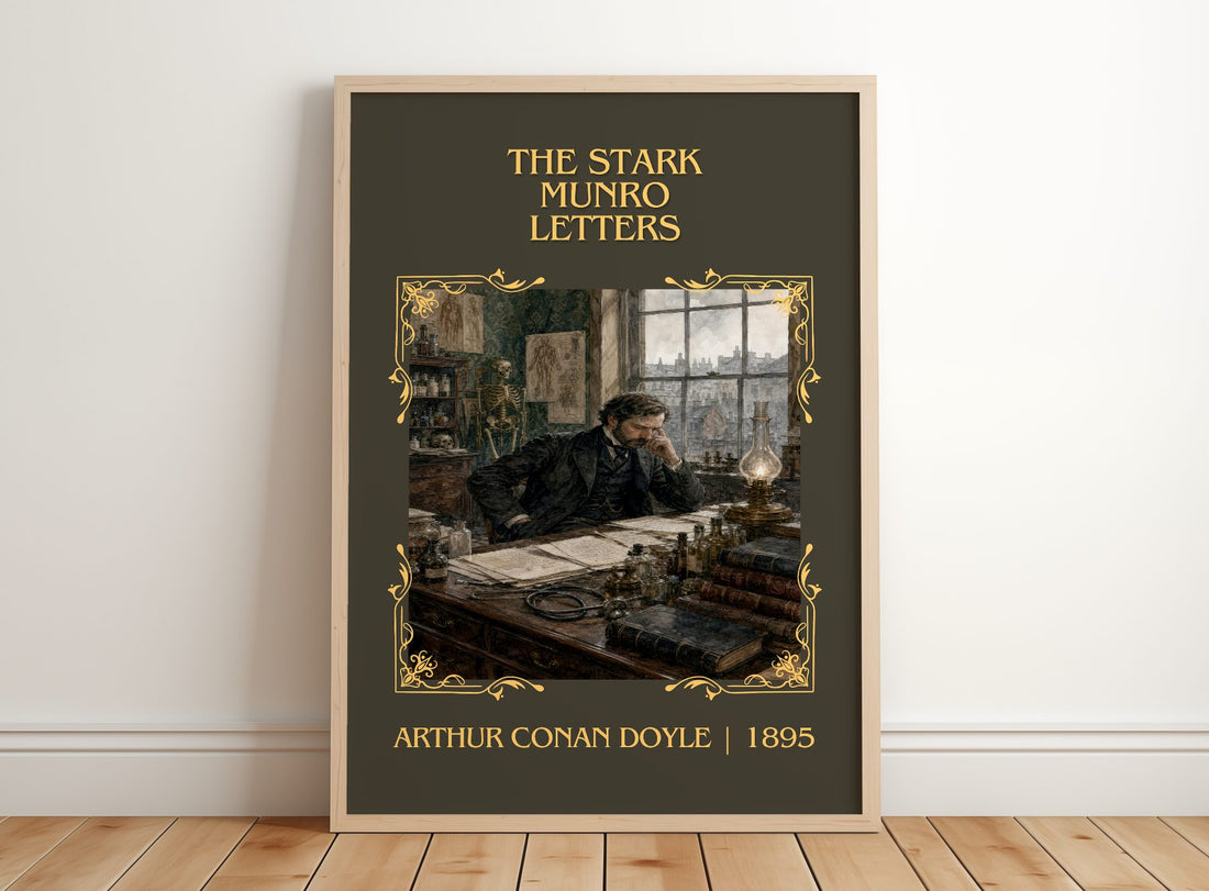 The Stark Munro Letters Classic Book Art Print by Arthur Conan Doyle – framed print leaning on a wooden floor