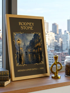 Rodney Stone Classic Book Art Print by Arthur Conan Doyle – framed print on a city-view windowsill
