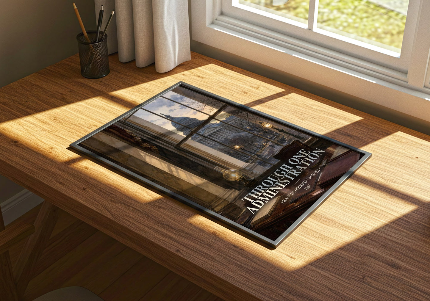 Through One Administration watercolour book poster framed on wall – historical fiction wall art