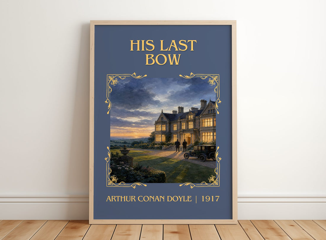 His Last Bow classic book art print in frame leaning in hallway – mystery wall art