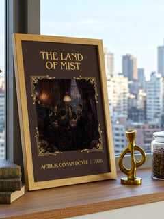 The Land Of Mist Classic Book Art Print by Arthur Conan Doyle – framed print on a city-view windowsill