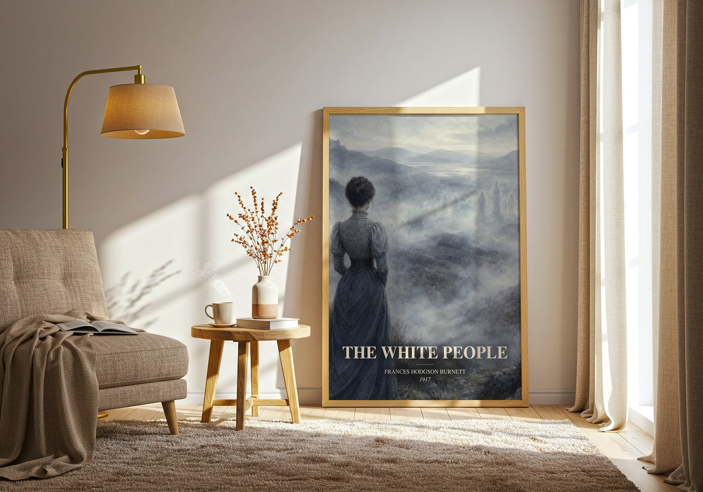 The White People watercolour print in frame leaning in hallway – gothic wall art