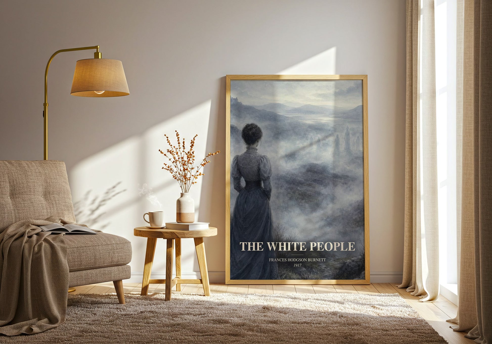 The White People watercolour print in frame leaning in hallway – gothic wall art