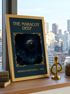 The Maracot Deep Classic Book Art Print by Arthur Conan Doyle – framed print on a city-view windowsill