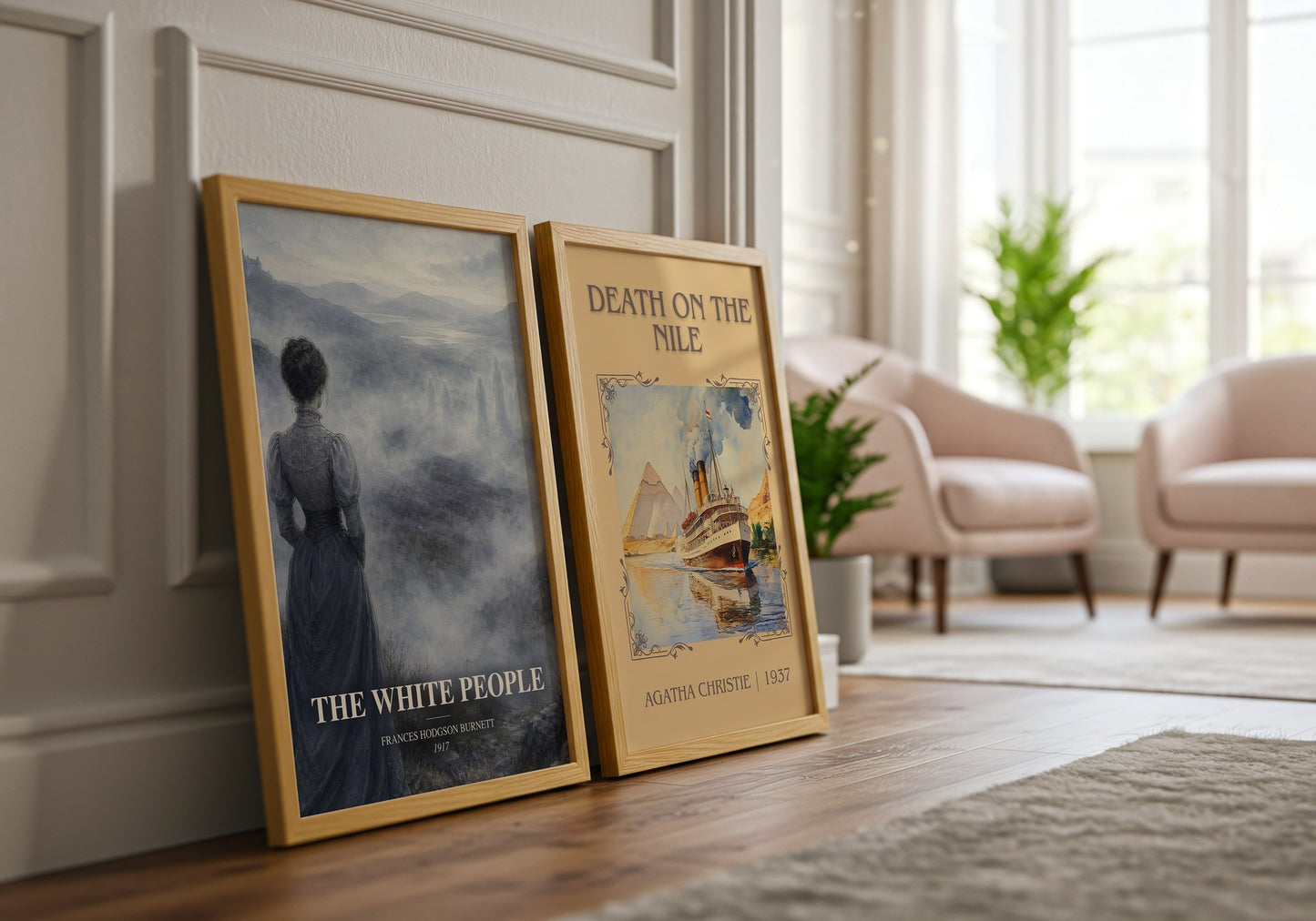 The White People watercolour print framed by window – literary home decor