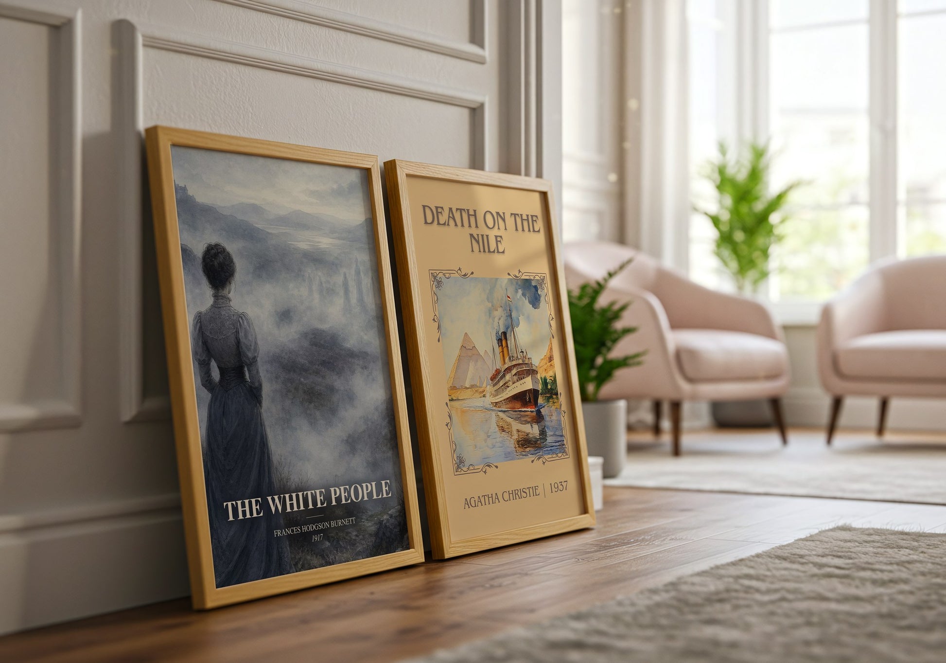 The White People watercolour print framed by window – literary home decor