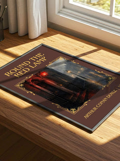 Round The Red Lamp Classic Book Art Print by Arthur Conan Doyle – print on a sunlit desk