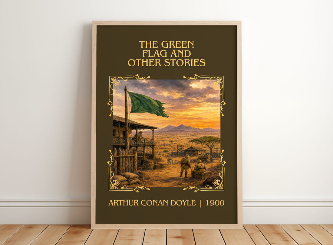 Green Flag And Other Stories Classic Book Art Print by A. Doyle – framed print leaning on a wooden floor
