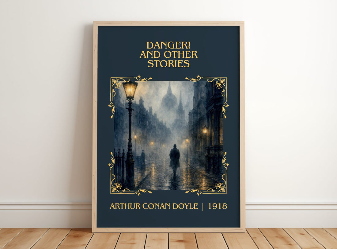 Danger! And Other Stories Classic Book Art Print by Arthur Conan Doyle – framed print leaning on a wooden floor