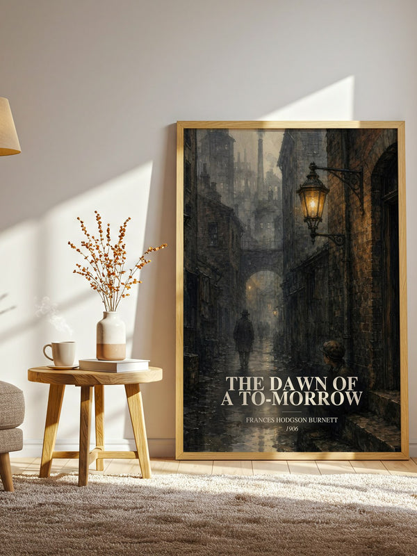 The Dawn Of A To-Morrow watercolour print in frame leaning in hallway – literary fiction wall art