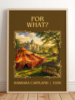 For What? Classic Book Art Print by Barbara Cartland – framed print leaning on a wooden floor