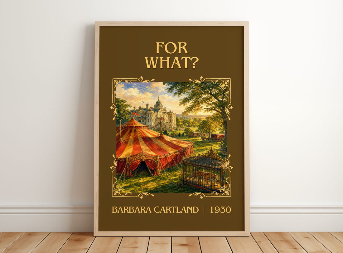 For What? Classic Book Art Print by Barbara Cartland – framed print leaning on a wooden floor